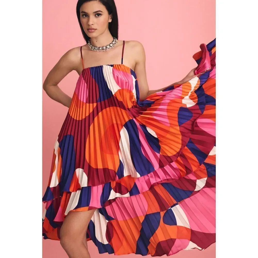 New Hutch Tiered High-Low Pleated Dress Size XS - Picture 5 of 11